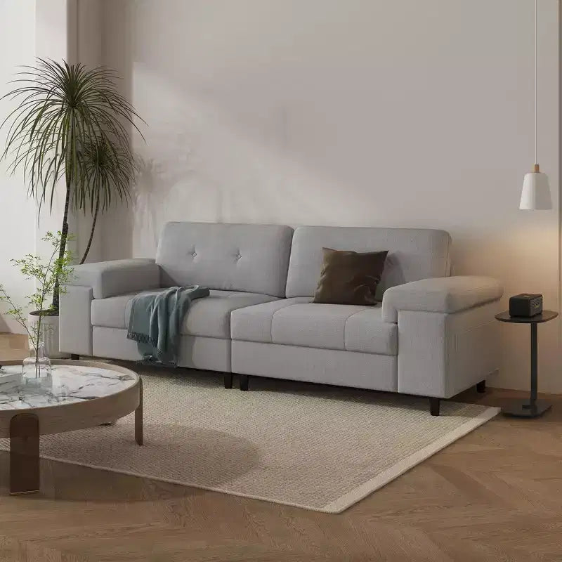 85 Modern Sofa Couch, 3 Seater Upholstered Sofa with Adjustable Armrest, Button Tufted Deep Seat Sofa Couch for Living Room Office Apartment