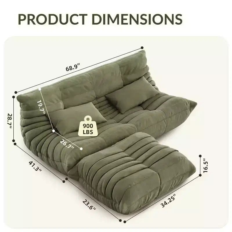 Canapé Teddy de 175 cm, Canapé deux places pouf avec assise profonde, Canapés rembourrés pour salon, chambre à coucher, appartement