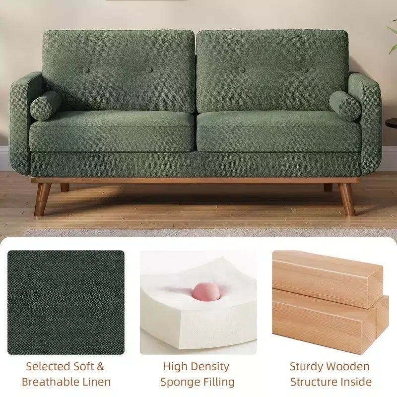 65 Modern Loveseat Sofa, 2 Seater Upholstered Sofa Couch With Wide Armrest, Deep Seat Sofa Couch for Living Room Office Bedroom Apartment