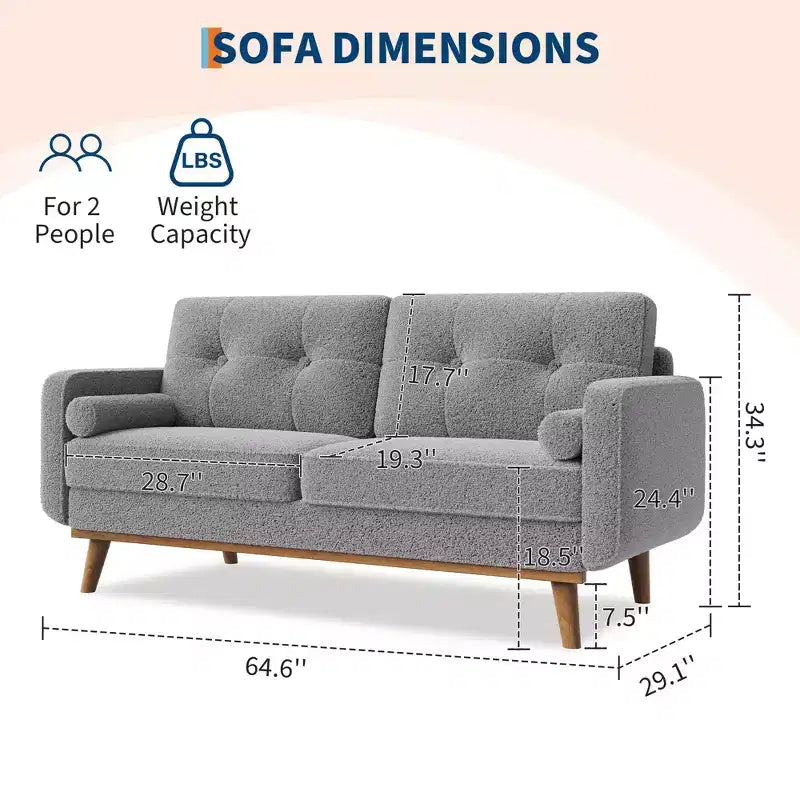 65 Modern Loveseat Sofa, 2 Seater Upholstered Sofa Couch With Wide Armrest, Deep Seat Sofa Couch for Living Room Office Bedroom Apartment
