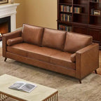 81 Faux Leather Sofa, Mid Century Modern Deep Seat Couch, Upholstered Cushion&Removable Cover, Brown PU Couch, 3 Seat Sofa for Living Room, Office