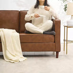 Canapé 3 places en similicuir de 205 cm, canapé profond moderne du milieu du siècle, coussin rembourré et housse amovible, canapé en PU marron pour salon, bureau