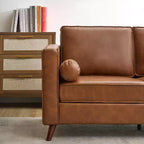 Canapé 3 places en similicuir de 205 cm, canapé profond moderne du milieu du siècle, coussin rembourré et housse amovible, canapé en PU marron pour salon, bureau