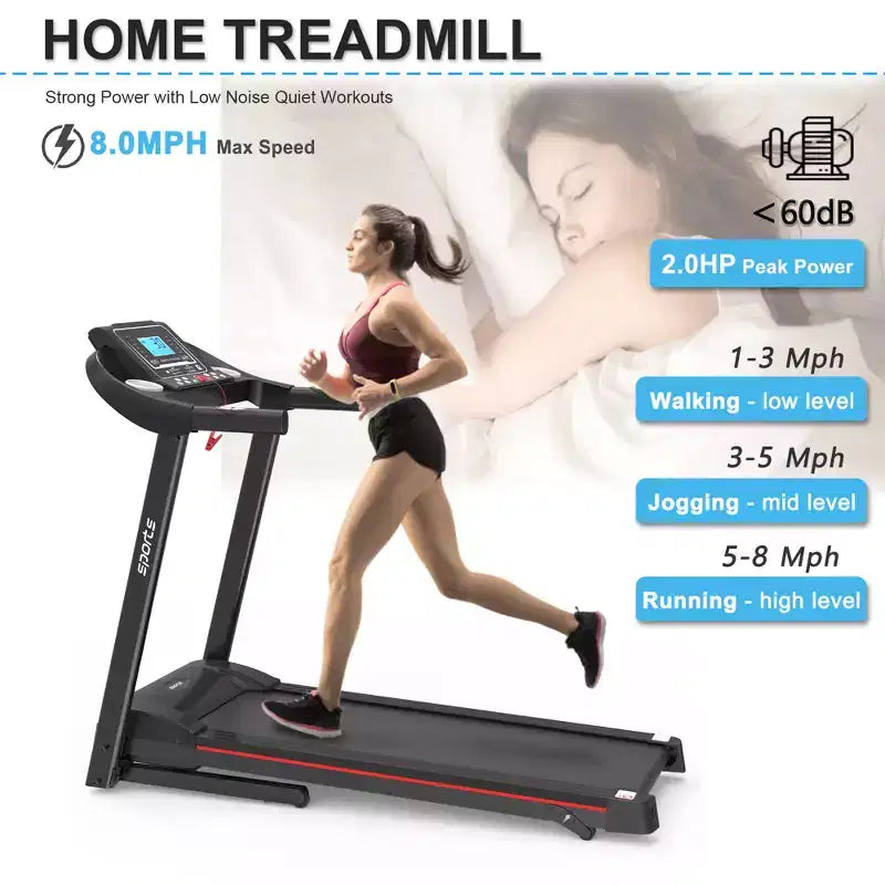 Tapis de course pliable avec inclinaison manuelle, 5 écrans et capacité de 113 kg
