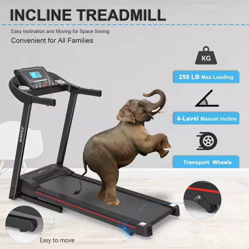 Tapis de course pliable avec inclinaison manuelle, 5 écrans et capacité de 113 kg