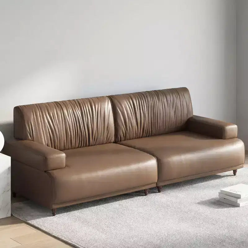 Gaoyangjiaju Canapé moderne médiéval en cuir de 219,5 cm avec cadre et pieds en bois massif