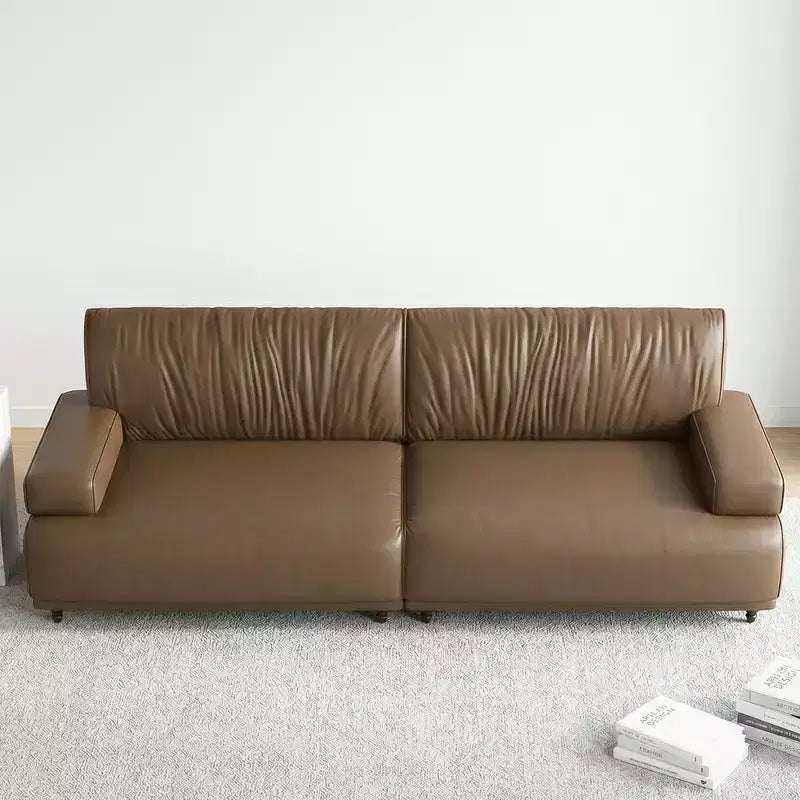 Gaoyangjiaju Canapé moderne médiéval en cuir de 219,5 cm avec cadre et pieds en bois massif