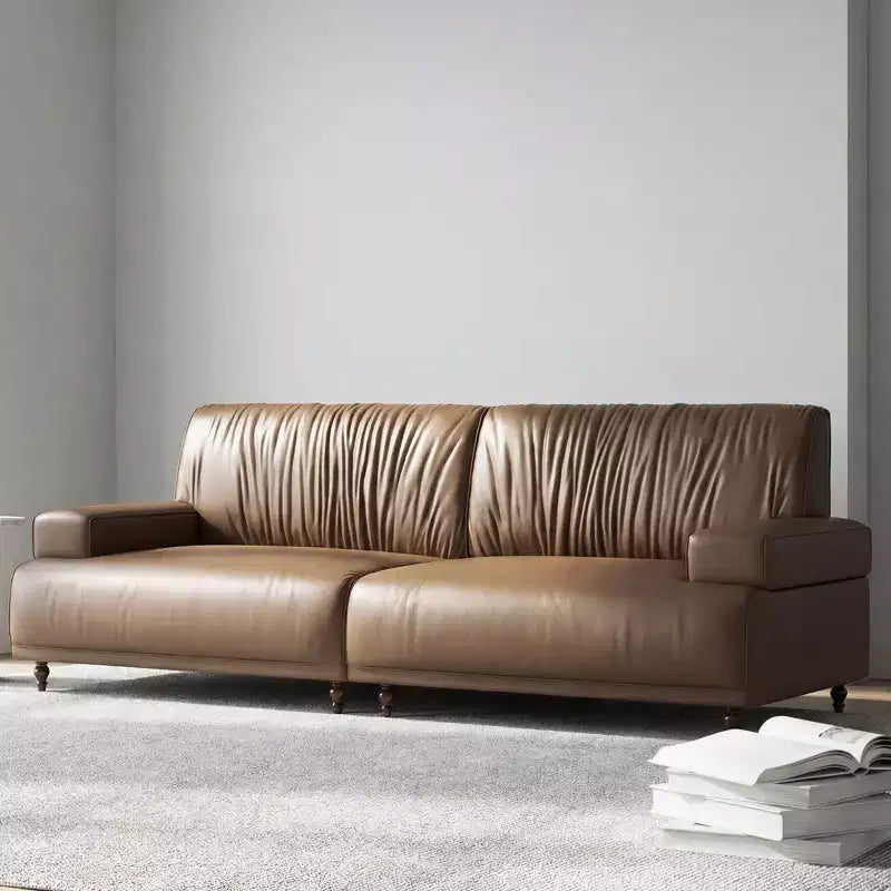 Gaoyangjiaju 86.4 inch leather medieval modern sofa with solid wood frame and feet