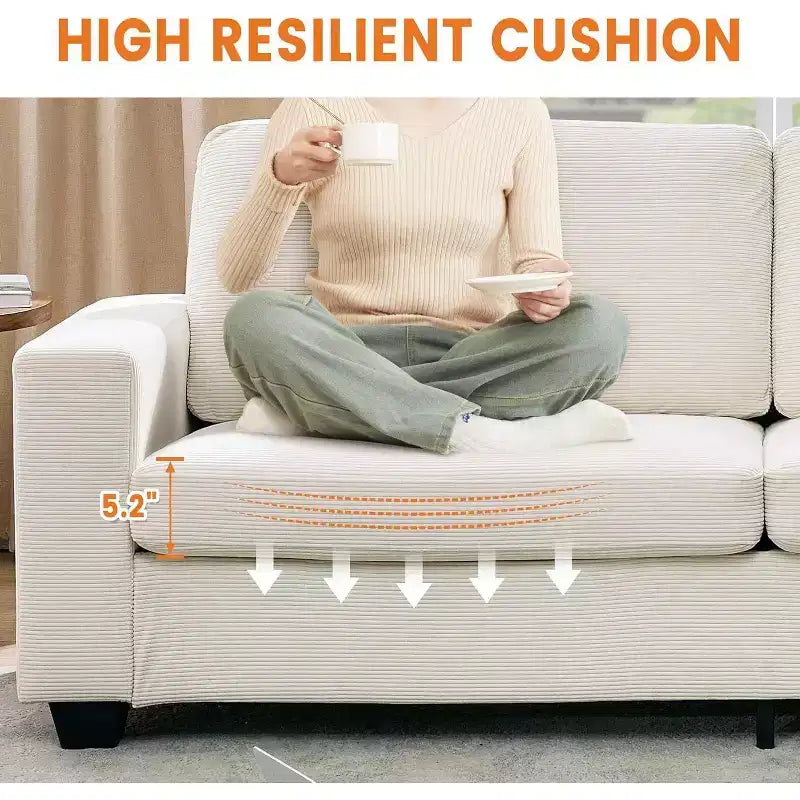 Modern 83 Comfy Corduroy Upholstered Couches Sofa with Armrests, Sturdy Structure Cloud Couch with Deep Seat for Living Room and Apartment, Beig