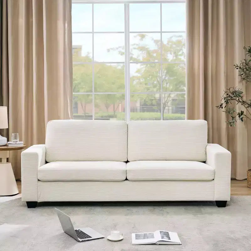 Modern 83 Comfy Corduroy Upholstered Couches Sofa with Armrests, Sturdy Structure Cloud Couch with Deep Seat for Living Room and Apartment, Beig