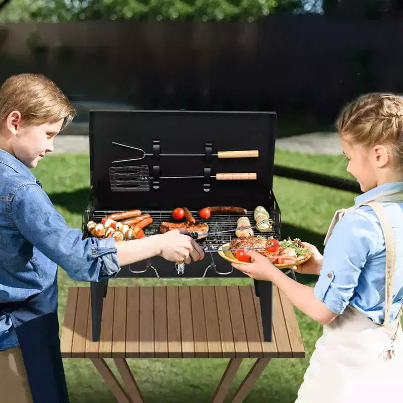 ROVSUN Portable Lightweight Charcoal Grill, Foldable Small Grill w/ Barbecue Tools, Stainless Steel Grilling Net, for Backyard