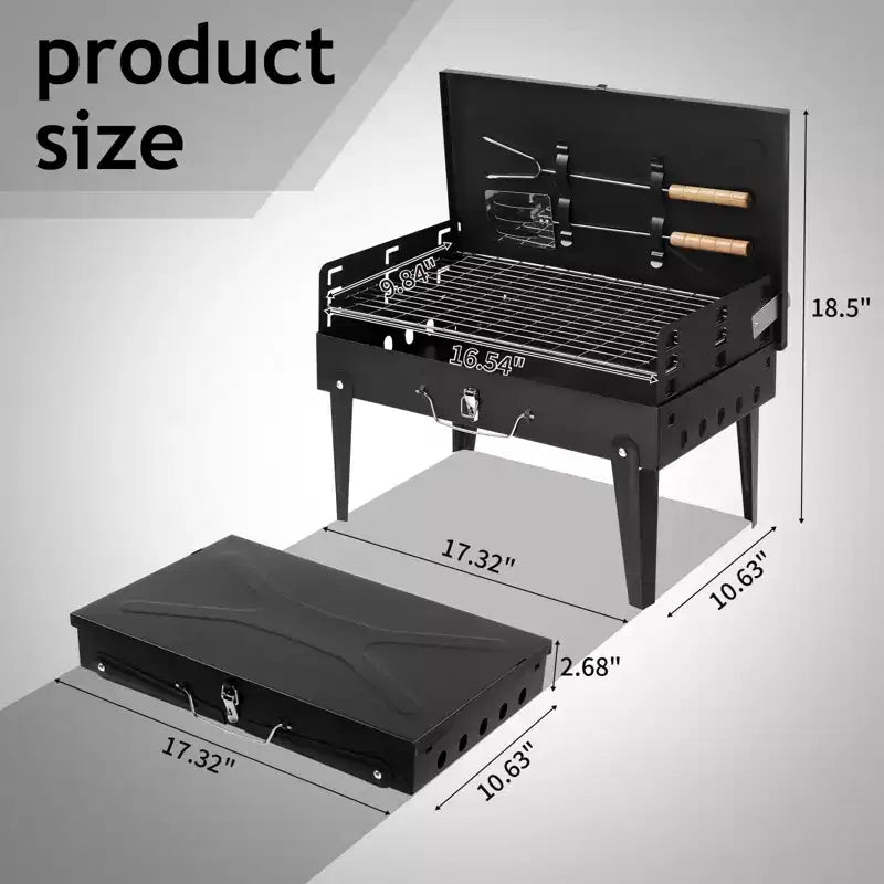 ROVSUN Portable Lightweight Charcoal Grill, Foldable Small Grill w/ Barbecue Tools, Stainless Steel Grilling Net, for Backyard