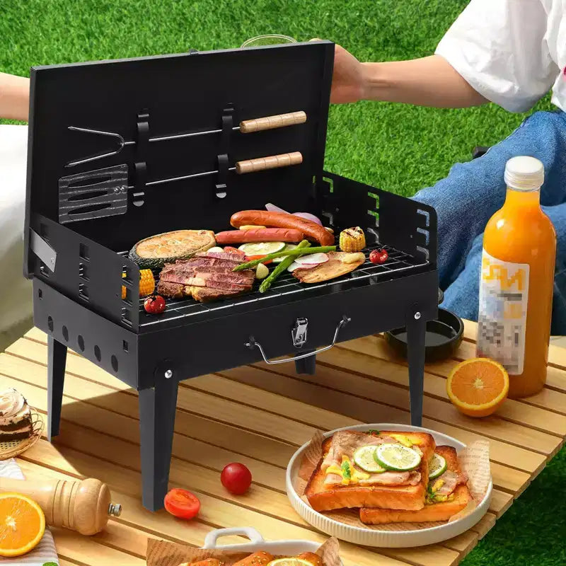 ROVSUN Portable Lightweight Charcoal Grill, Foldable Small Grill w/ Barbecue Tools, Stainless Steel Grilling Net, for Backyard