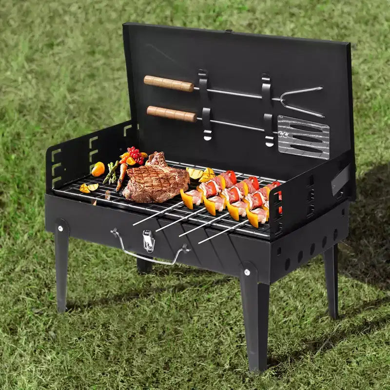 ROVSUN Portable Lightweight Charcoal Grill, Foldable Small Grill w/ Barbecue Tools, Stainless Steel Grilling Net, for Backyard