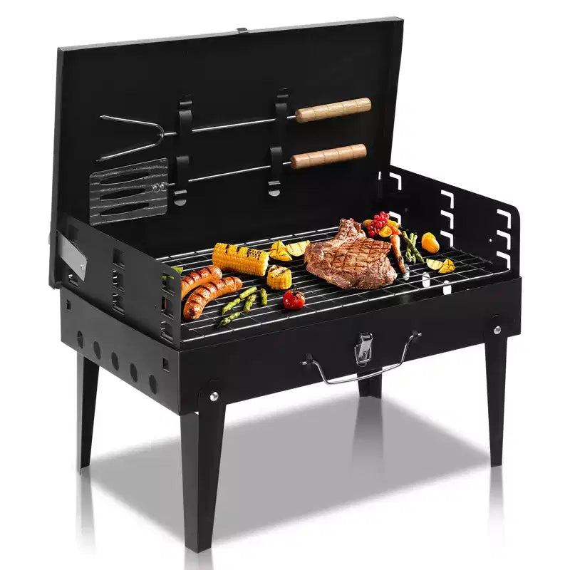 ROVSUN Portable Lightweight Charcoal Grill, Foldable Small Grill w/ Barbecue Tools, Stainless Steel Grilling Net, for Backyard