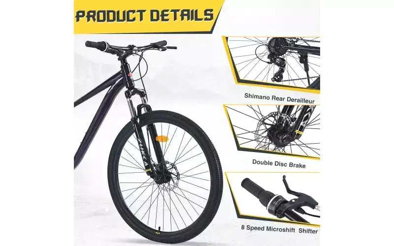 Vélo tout-terrain 27,5 pouces, 8 vitesses, pour hommes, femmes, garçons et filles, suspension avant, cadre en acier