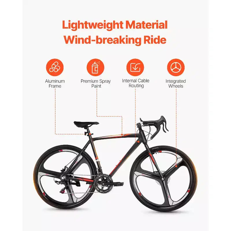 VEVOR Road Bike, 700C Wheels Racing Bike, SHIMANO 14 Speeds Drivetrain City Commuter Road Bicycle with Aluminum Alloy Frame, Drop Bar, Black