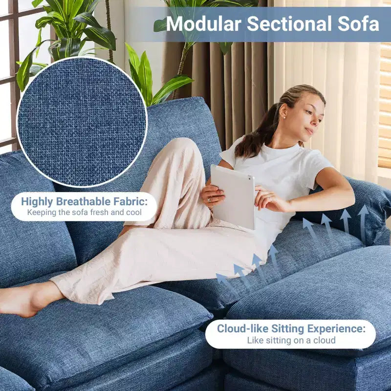 Karl Home |120 in. W Pillow Top Arm Double-layer Cushion Corduroy Sofa in White With Ottoman