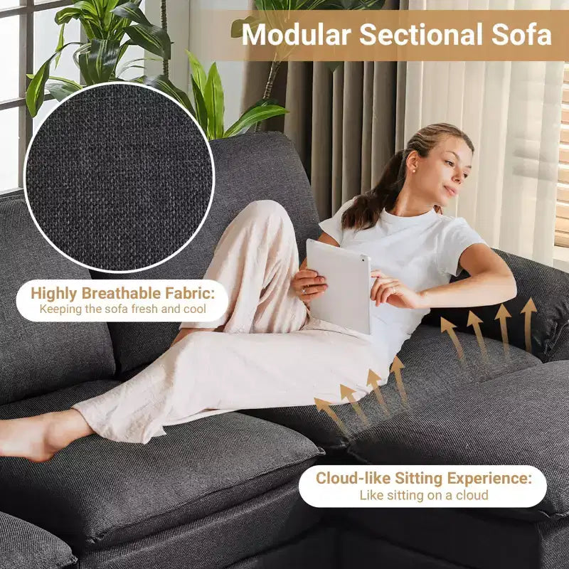 Karl Home |120 in. W Pillow Top Arm Double-layer Cushion Corduroy Sofa in White With Ottoman