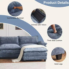 Karl Home | Canapé en chenille bleu avec ottomane, accoudoirs rembourrés et coussin double épaisseur de 393,7 cm de large
