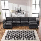 Karl Home |155 in. W Pillow Top Arm Double-layer Cushion Chenille Sofa in Blue With Ottoman