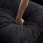 Canapé en chenille bleu Karl Home | 85,4 po L avec accoudoirs, coussin double-couche surpiqué et pouf