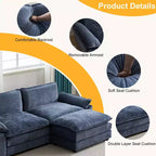 Canapé en chenille bleu Karl Home | 85,4 po L avec accoudoirs, coussin double-couche surpiqué et pouf
