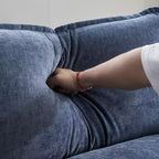 Canapé en chenille bleu Karl Home | 85,4 po L avec accoudoirs, coussin double-couche surpiqué et pouf