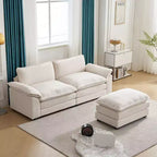 Canapé en chenille bleu Karl Home | 85,4 po L avec accoudoirs, coussin double-couche surpiqué et pouf