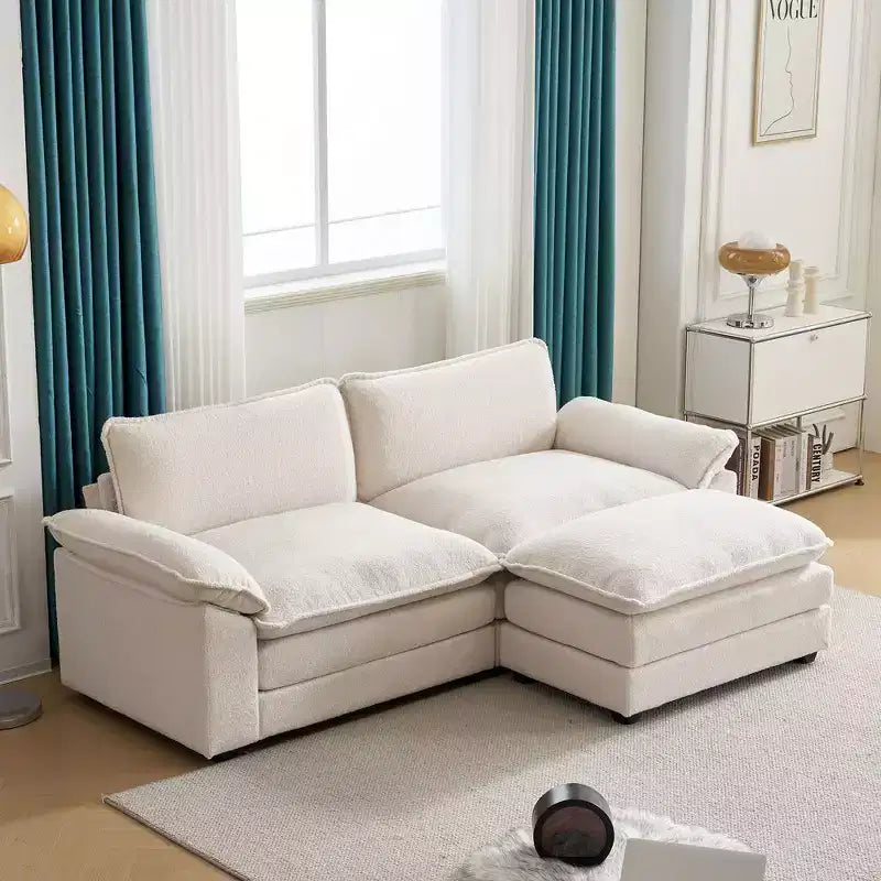 Karl Home |85.4 in. W Pillow Top Arm Double-layer Cushion Chenille Sofa in Blue With Ottoman