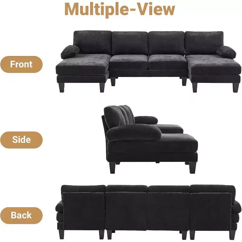 Karl Home |111.2 in. W Pillow Top Arm 3-Piece U-shaped Chenille Sectionals in Beige