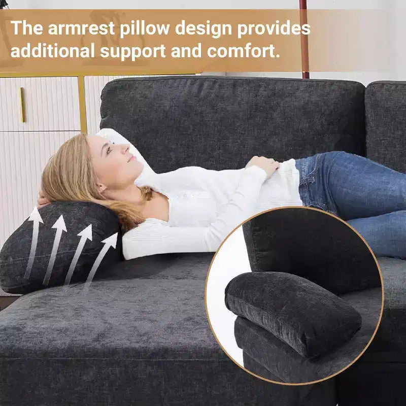 Karl Home |111.2 in. W Pillow Top Arm 3-Piece U-shaped Chenille Sectionals in Beige