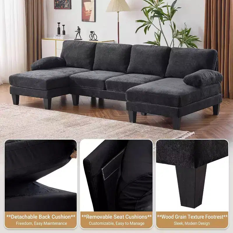 Karl Home |111.2 in. W Pillow Top Arm 3-Piece U-shaped Chenille Sectionals in Beige