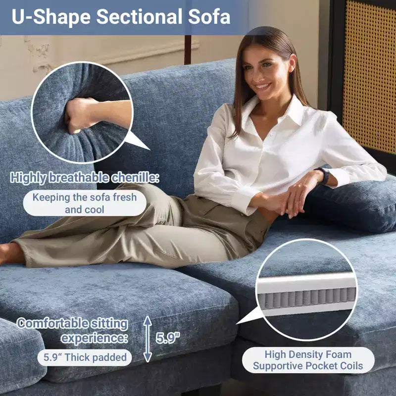 Karl Home |111.2 in. W Pillow Top Arm 3-Piece U-shaped Chenille Sectionals in Beige