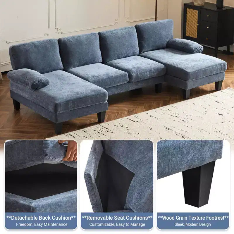 Karl Home |111.2 in. W Pillow Top Arm 3-Piece U-shaped Chenille Sectionals in Beige