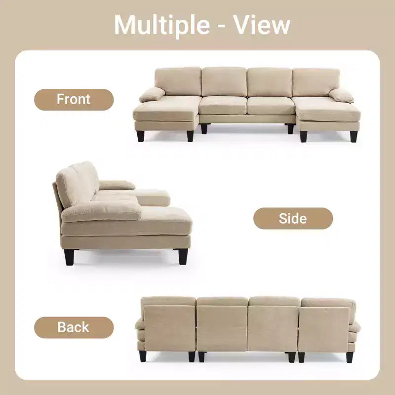 Karl Home |111.2 in. W Pillow Top Arm 3-Piece U-shaped Chenille Sectionals in Beige