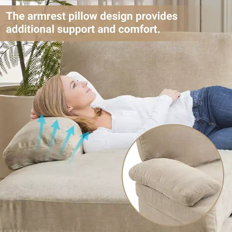 Karl Home |111.2 in. W Pillow Top Arm 3-Piece U-shaped Chenille Sectionals in Beige