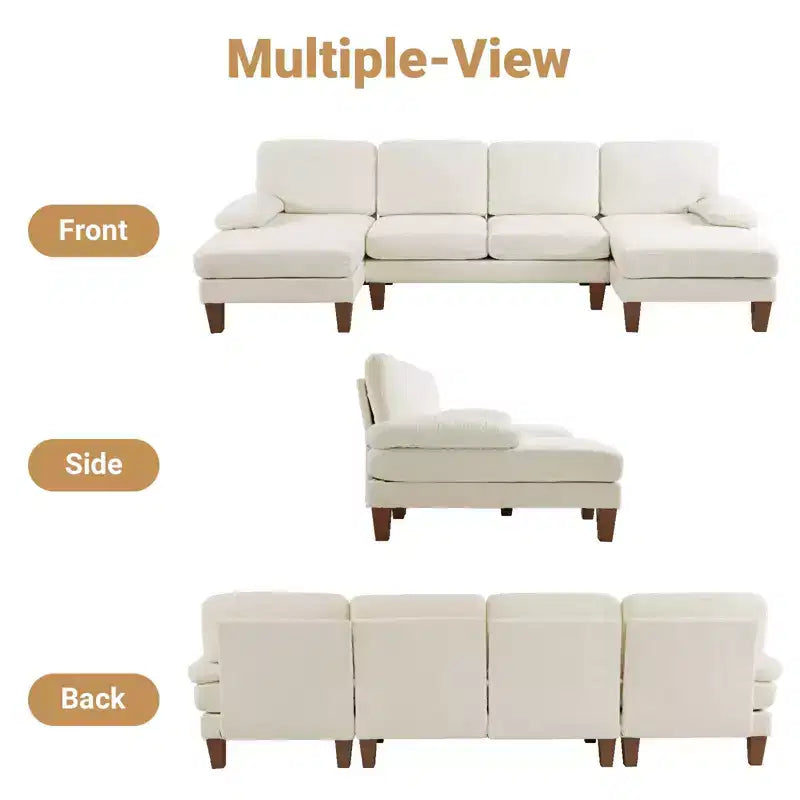 Karl Home |111.2 in. W Pillow Top Arm 3-Piece U-shaped Chenille Sectionals in Beige