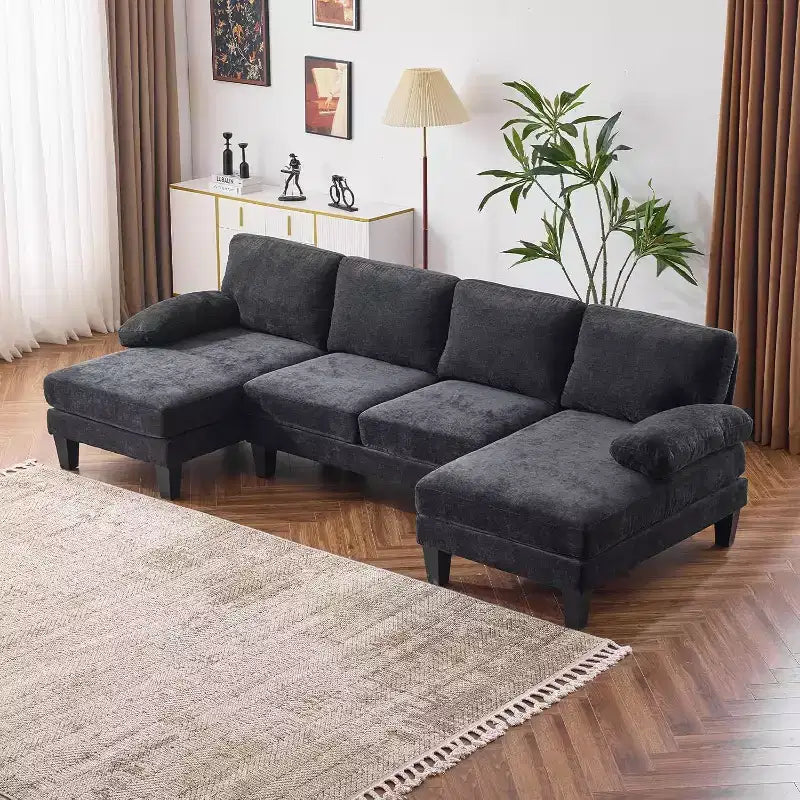 Karl Home |111.2 in. W Pillow Top Arm 3-Piece U-shaped Chenille Sectionals in Beige