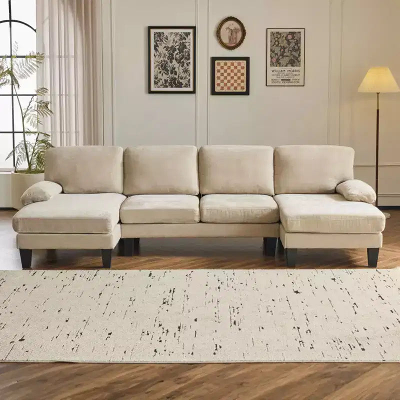Karl Home |111.2 in. W Pillow Top Arm 3-Piece U-shaped Chenille Sectionals in Beige