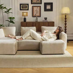 Karl Home | Canapé moderne en velours côtelé marron en forme de U avec accoudoirs carrés de 112 po de large et ottoman