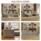 Karl Home | Canapé moderne en velours côtelé marron en forme de U avec accoudoirs carrés de 112 po de large et ottoman