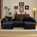 Karl Home |112 in. W Square Arm Corduroy U-shaped Modern Sofa in Brown with Ottoman