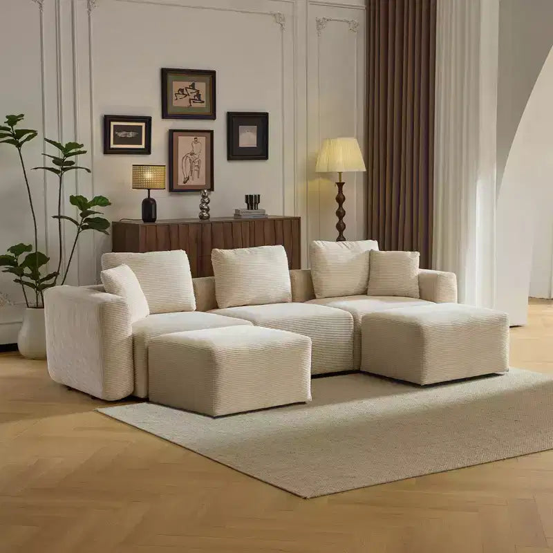 Karl Home |112 in. W Square Arm Corduroy U-shaped Modern Sofa in Brown with Ottoman