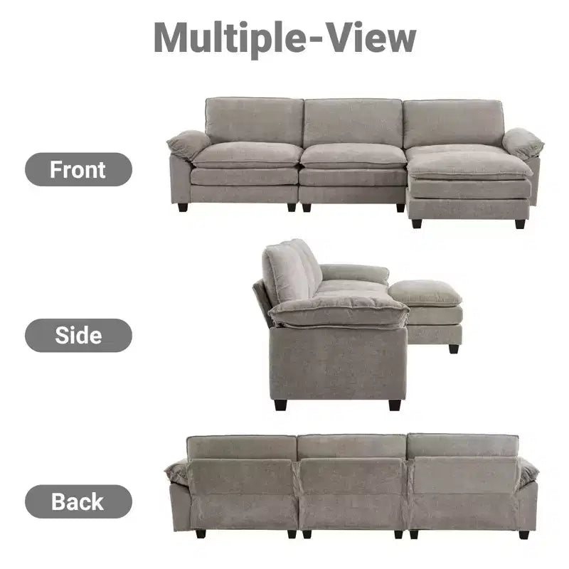 Karl Home |120 in. W Pillow Top Arm Double-layer Cushion Chenille Sofa in Brown With Ottoman