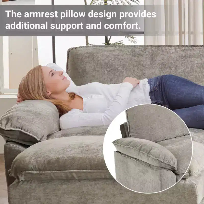 Karl Home |120 in. W Pillow Top Arm Double-layer Cushion Chenille Sofa in Brown With Ottoman