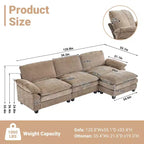 Karl Home |120 in. W Pillow Top Arm Double-layer Cushion Chenille Sofa in Brown With Ottoman