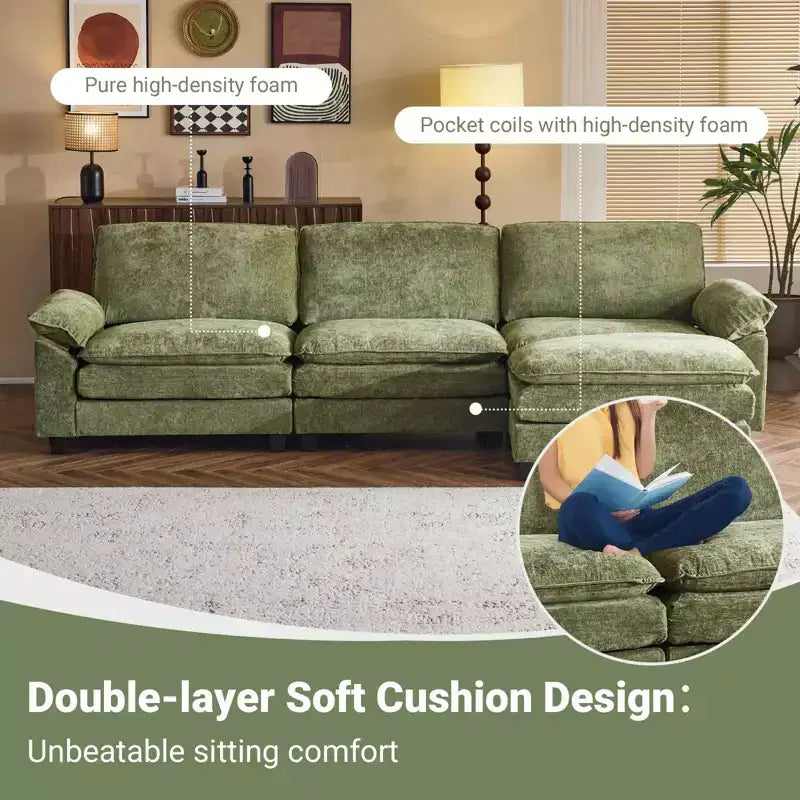 Karl Home |120 in. W Pillow Top Arm Double-layer Cushion Chenille Sofa in Brown With Ottoman