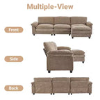 Karl Home |120 in. W Pillow Top Arm Double-layer Cushion Chenille Sofa in Brown With Ottoman