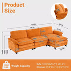 Karl Home |120 in. W Pillow Top Arm Double-layer Cushion Chenille Sofa in Brown With Ottoman